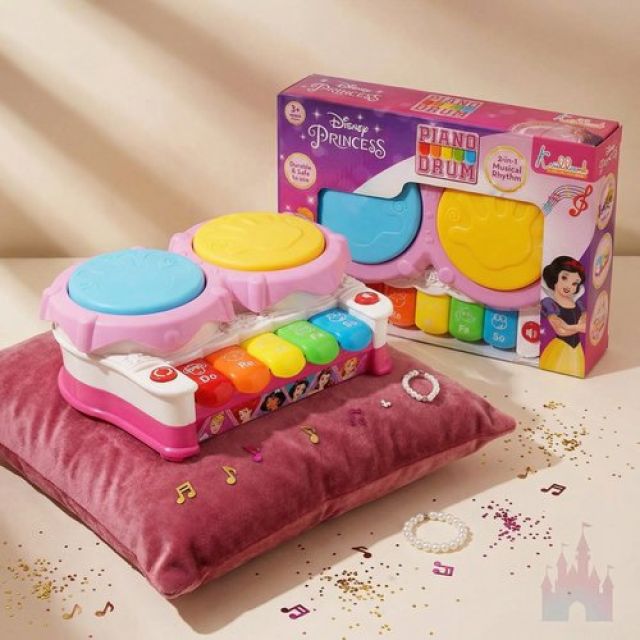 Disney Princess Piano Drum Playset - Interactive Electronic Musical Toy with 3D Lights & Sound for Kids 3+ Years Old - Fun Educational Rhythm Instrument, Perfect Birthday Gift for Toddlers & Girls