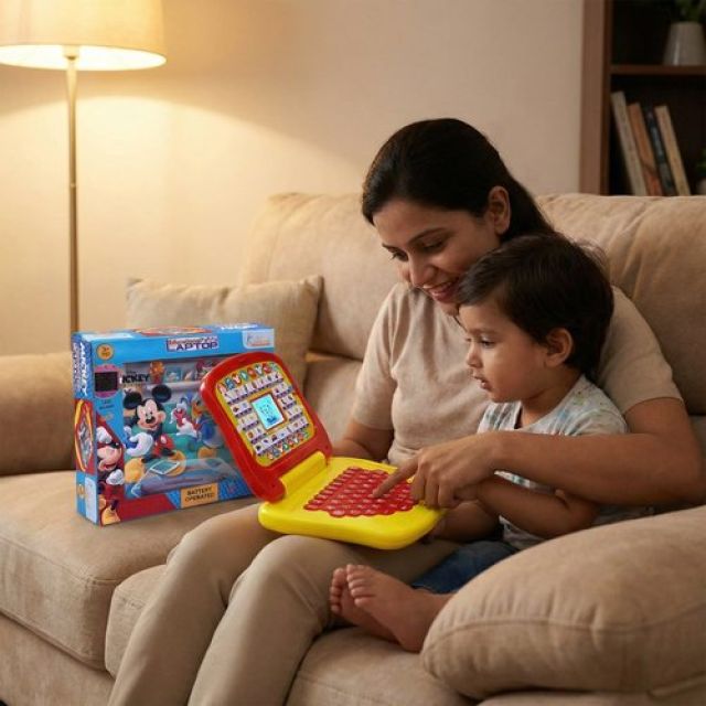 LTS Mickey Mouse Theme Educational Laptop for Kids - Interactive Preschool Learning Toy with Alphabet, Numbers & Word Pronunciation, Battery Operated English Computer for Boys & Girls 3+ Years