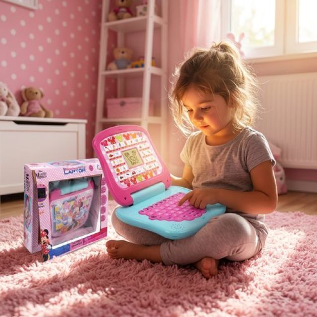 Minnie Mouse Educational Laptop for Kids - Pink Learning Toy with Screen, Music, A-Z Alphabets & 1-10 Numbers Recognition, 26 English Words Pronunciation - Safe Preschool Toy for 3+ Year Old Girls