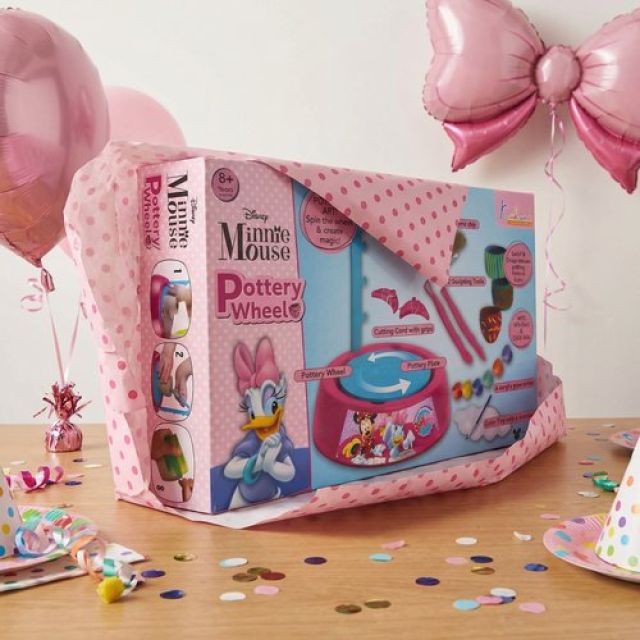 Minnie Pottery Wheel Modeling Set for Kids - Complete DIY Clay Sculpting Art & Craft Kit with 800g Clay, 6 Acrylic Paints & Tools - Educational Musical Toy for Girls Age 8+