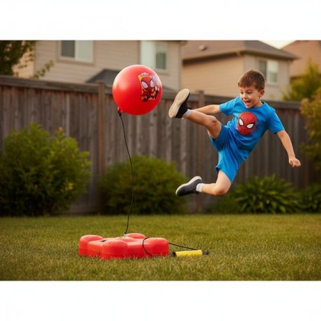 Spiderman Reflex Soccer Ball Solo Training Kit for Kids | Indoor & Outdoor Football Trainer with Recoil Action | Marvel Superhero Sports Toy for Boys 3+ Years | Portable Skill Building Set