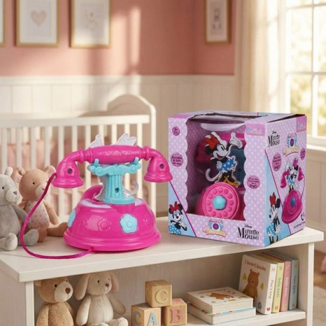 Minnie Talking Telephone Toy for Kids - Pretend Play Landline Phone with Interactive Music & Sounds, Durable Educational Toy for Girls 3+ Years Old, Pink & Fun Design for Creative Role Play