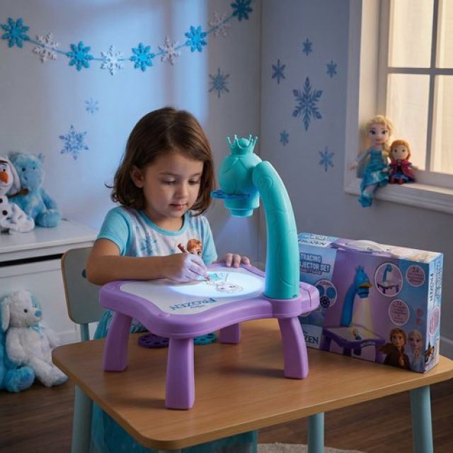 Kriiddaank Frozen Tracing Projector for Kids - Complete Art Drawing Projector Set with 24 Patterns, 3 Slides, Markers & Stencils - Creative Learning Toy for Boys & Girls 3+ Years, Turkish Blue