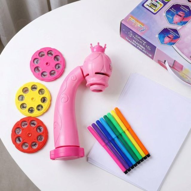 Kriiddaank Disney Princess Tracing Projector for Kids - Drawing Set with 24 Patterns, Stencils & Markers - Creative Art Toy for Girls 3+ Years, Adjustable Focus, Pink Battery Operated Drawing Desk