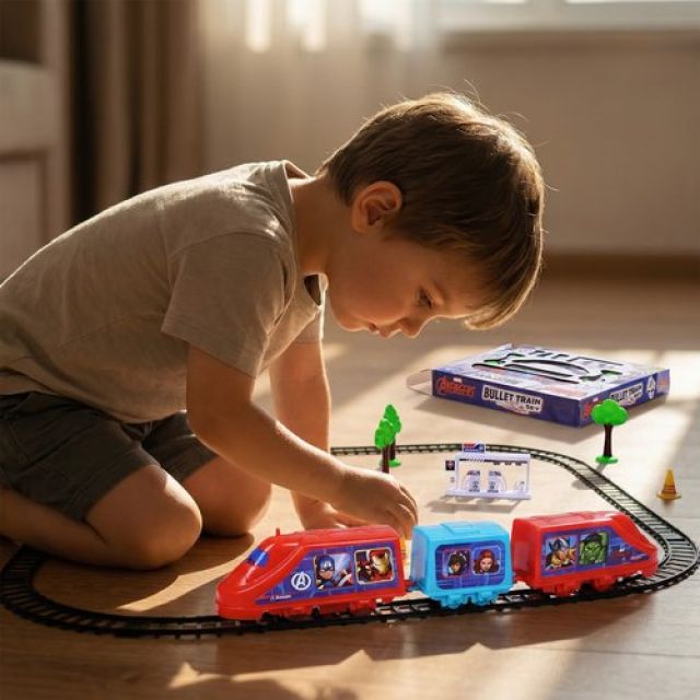 Kriiddaank Marvel Avengers 21-Piece Train Set - Infinity War Superhero Design, Battery Operated Educational Toy with Sound Effects & Easy-to-Assemble Tracks, Best Gift for Kids Ages 3+