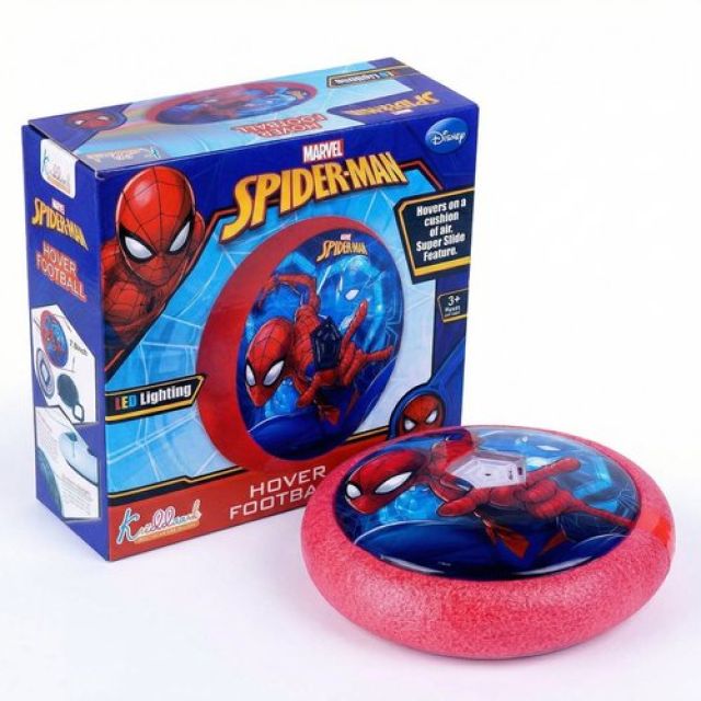Spiderman Hover Football Toy for Kids - Air Power Indoor Soccer Ball with LED Lights & Soft Foam Bumper - Safe Floor Glider for Home Play - Superhero Themed Birthday Gift for Boys and Girls 3+