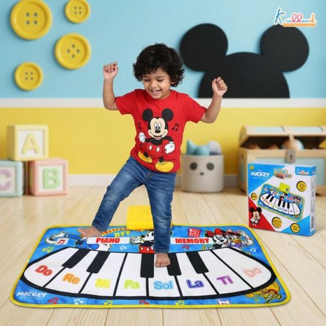Disney Mickey Mouse Piano Music Play Mat - Interactive Musical Floor Mat with 8 Piano Keys & 3 Function Keys - Portable & Educational Learning Toy for Toddlers and Kids Ages 3+