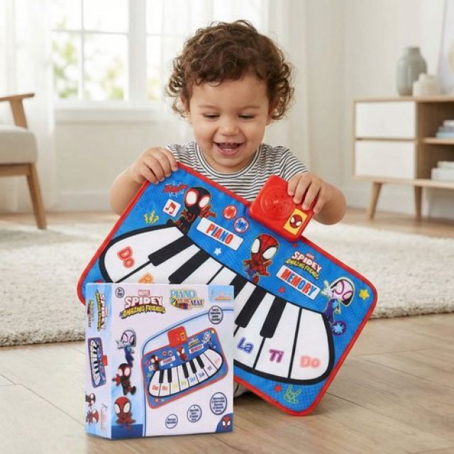 Spiderman Piano Music Play Mat for Kids - Interactive Touch Sensitive Floor Keyboard with 8 Piano Keys & 3 Function Modes, Portable Roll-Up Educational Toy for Toddlers & Children 3+ Years Old