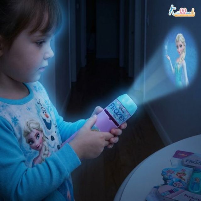 Frozen Projector Torch - Handheld Battery Operated LED Flashlight with Elsa & Anna Projections, 3 Slides & 24 Patterns, Creative Drawing & Tracing Toy for Kids 3+