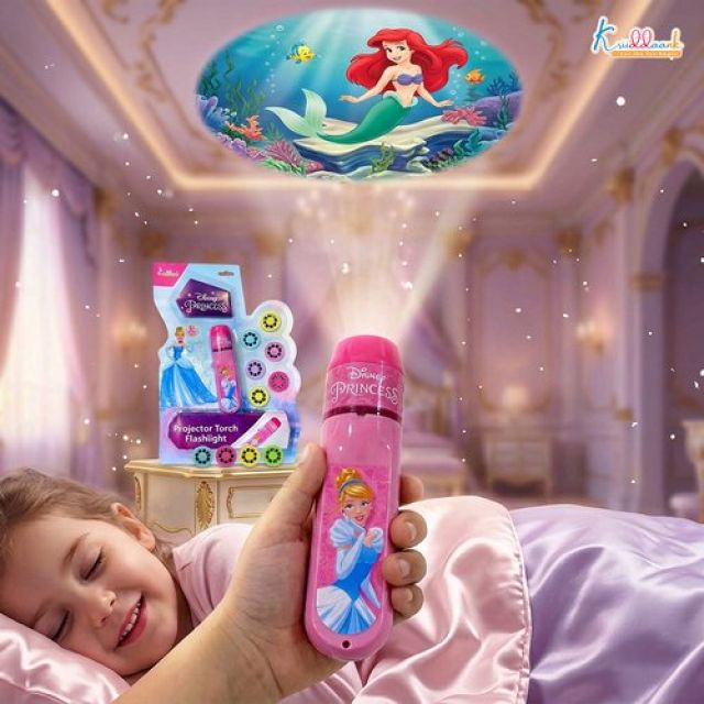 Disney Princess Projector Torch for Kids - Pocket Sized Educational Storytime Flashlight with 3 Character Slides & 24 Patterns, Creative LED Tracing Toy for Girls 3+ Years Old (Pink)