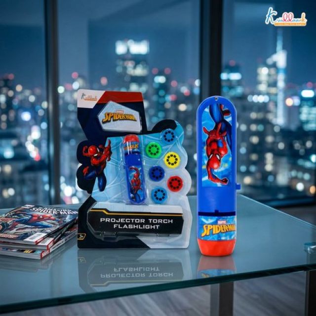Spiderman Handheld Projector Torch & Drawing Set for Kids, Battery Operated Marvel Heroes Flashlight with 3 Slides, 24 Patterns, Stencils & Markers, Educational Creative Tracing Toy for Boys 3+