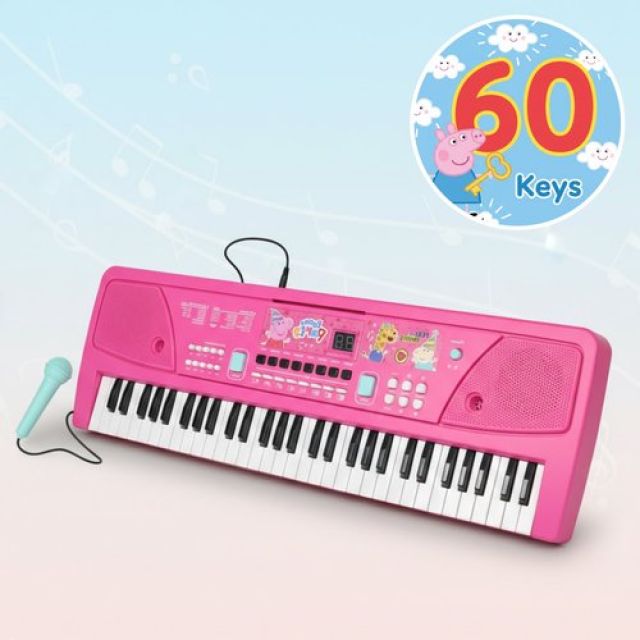Hasbro Peppa Pig 37-Key Musical Keyboard with Microphone, 16 Instrument Sounds & 10 Rhythms - Educational Piano Toy for Toddlers & Kids, USB/Battery Powered, Pink - Ideal Birthday Gift for Ages 3+