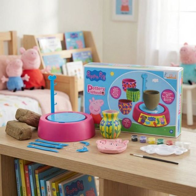 Hasbro Peppa Pig Theme Pottery Wheel Kit - DIY Clay Art & Craft Set for Kids 8+ with 800g Clay, 6 Acrylic Paints & Sculpting Tools - Educational & Creative Birthday Gift for Girls & Boys