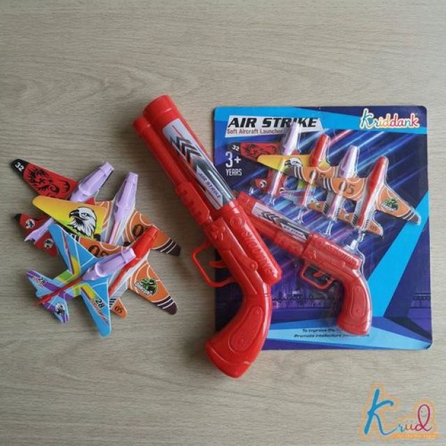 Kriiddank Air Strike Soft Bullet Gun Toy - Automatic Aircraft Launcher Blaster with 4 Foam Glider Airplanes - Safe & Fun Outdoor Shooting Playset for Kids 3+ Years Old (Multicolor)