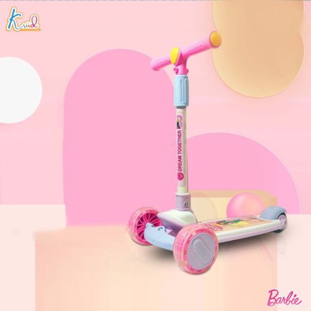 Kriiddaank Barbie Adventure Rider Kick Scooter for Kids - 3-Wheel with LED Light Up Wheels, 3-Level Adjustable Height & Easy Fold Design, Pink Skate Scooter for Girls Ages 3-12 Years (Up to 25Kg)
