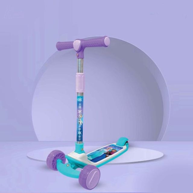 Kriiddaank Disney Frozen Adventure 3-Wheel Kick Scooter for Kids (3+ Years) - LED Light Up Wheels, Music, 3-Level Adjustable Height, Foldable Design, Anti-Slip Deck - 25kg Capacity, Turkish Blue