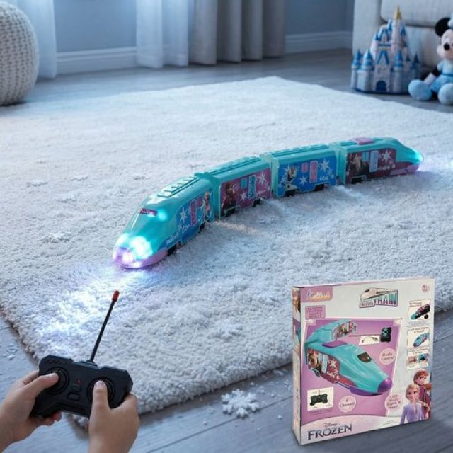 Kriiddaank Frozen Theme Remote Control Train Toy for Kids, Rechargeable EMU Express Train with LED Lights and Realistic Sounds, Turquoise Railway Toy for Boys and Girls Ages 3+